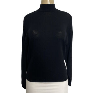 St John Santana Knit Sweater Top Long Sleeve Mock Neck Black Back Zip M Vintage